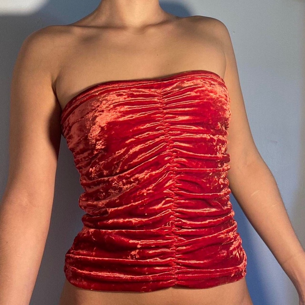 red velour tube top